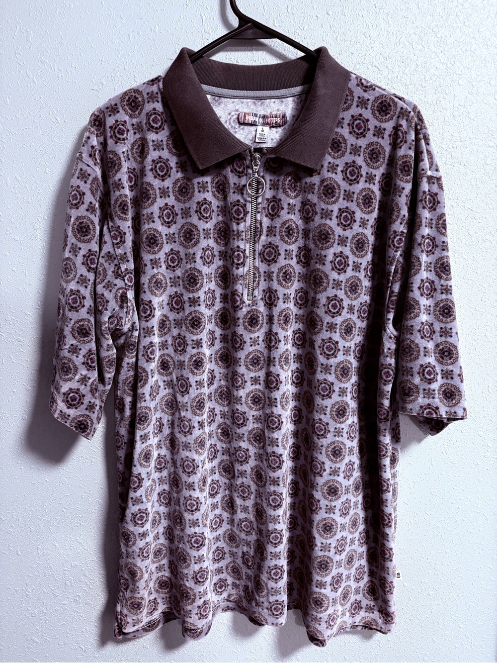 Urban Outfitters Men's Patterned Polo Shirt - Taupe/Brown